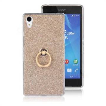 Luxury Soft TPU Glitter Back Ring Cover with 360 Rotate Finger Holder Buckle for Sony Xperia Z2 D6502 D6503 D6543 - Golden