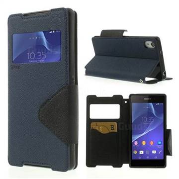 Roar Korea Diary View Leather Flip Cover for Sony Xperia Z2 D6502 D6503 D6543 - Dark Blue