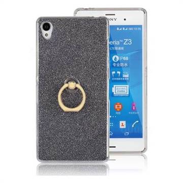 Luxury Soft TPU Glitter Back Ring Cover with 360 Rotate Finger Holder Buckle for Sony Xperia Z3 - Black