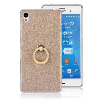 Luxury Soft TPU Glitter Back Ring Cover with 360 Rotate Finger Holder Buckle for Sony Xperia Z3 - Golden