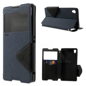 Roar Korea Diary View Leather Flip Cover for Sony Xperia Z3 LTE D6653 D6603 - Dark Blue