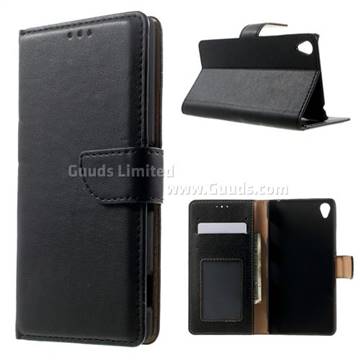 Glossy Leather Wallet Case for for Sony Xperia Z3 LTE D6653 D6603 - Black