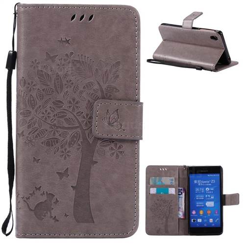 Embossing Butterfly Tree Leather Wallet Case for Sony Xperia Z3 - Grey