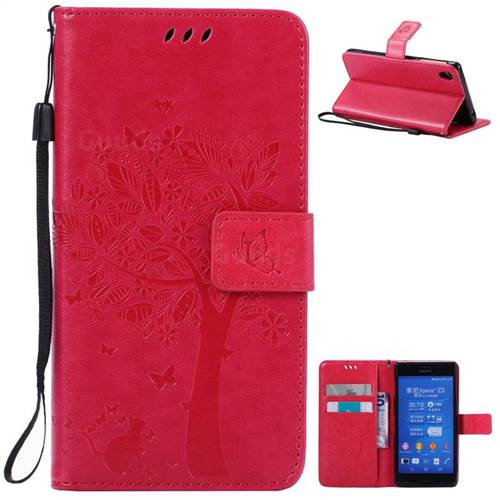 Embossing Butterfly Tree Leather Wallet Case for Sony Xperia Z3 - Rose