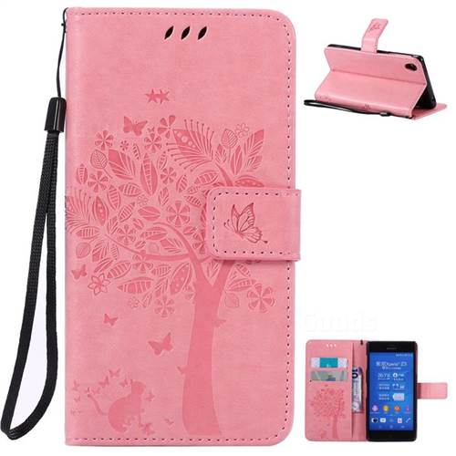 Embossing Butterfly Tree Leather Wallet Case for Sony Xperia Z3 - Pink