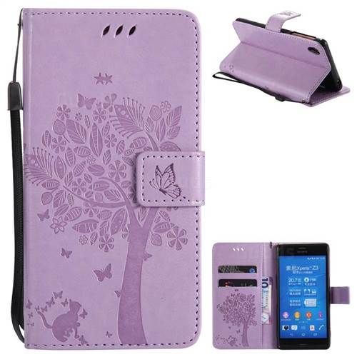 Embossing Butterfly Tree Leather Wallet Case for Sony Xperia Z3 - Violet