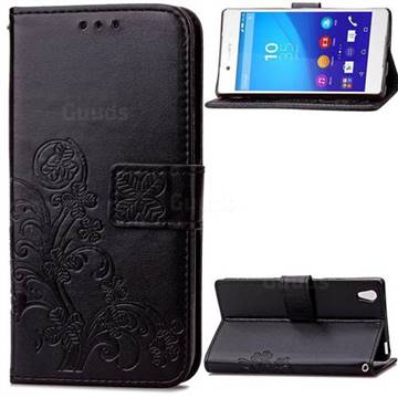 Embossing Imprint Four-Leaf Clover Leather Wallet Case for Sony Xperia Z3 - Black