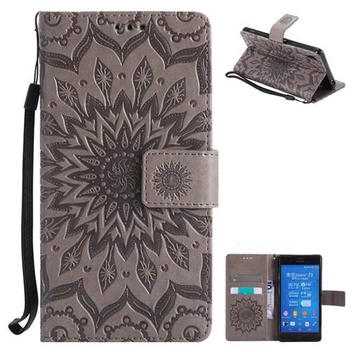 Embossing Sunflower Leather Wallet Case for Sony Xperia Z3 - Gray