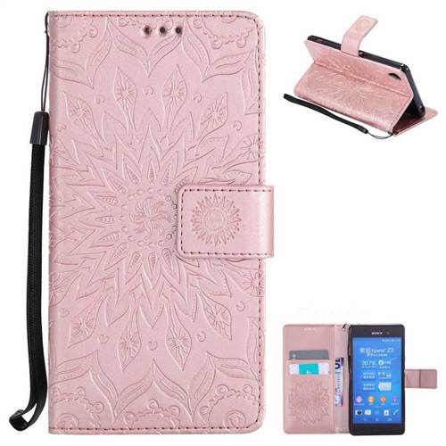 Embossing Sunflower Leather Wallet Case for Sony Xperia Z3 - Rose Gold