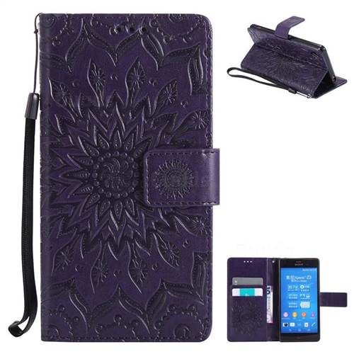 Embossing Sunflower Leather Wallet Case for Sony Xperia Z3 - Purple