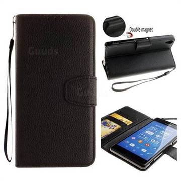 Litchi Pattern PU Leather Wallet Case for Sony Xperia Z3 - Black