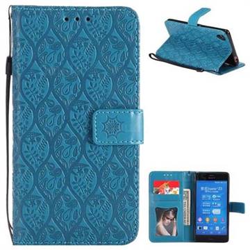 Intricate Embossing Rattan Flower Leather Wallet Case for Sony Xperia Z3 - Green