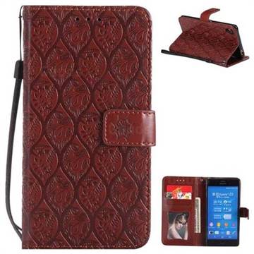 Intricate Embossing Rattan Flower Leather Wallet Case for Sony Xperia Z3 - Brown