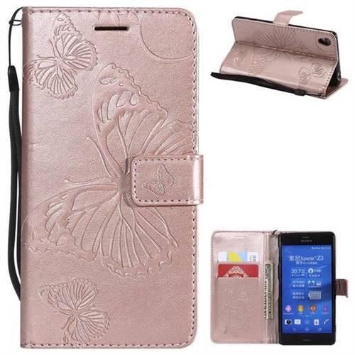 Embossing 3D Butterfly Leather Wallet Case for Sony Xperia Z3 - Rose Gold