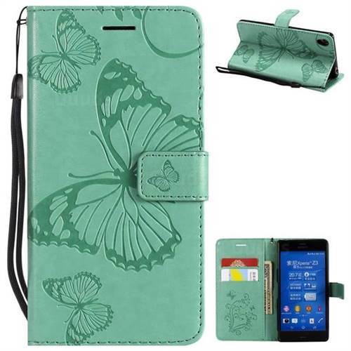 Embossing 3D Butterfly Leather Wallet Case for Sony Xperia Z3 - Green