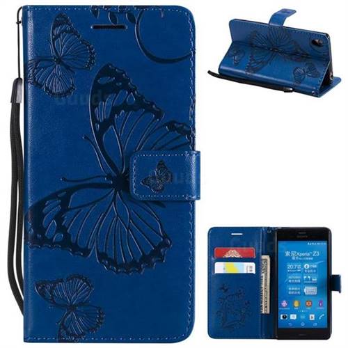 Embossing 3D Butterfly Leather Wallet Case for Sony Xperia Z3 - Blue