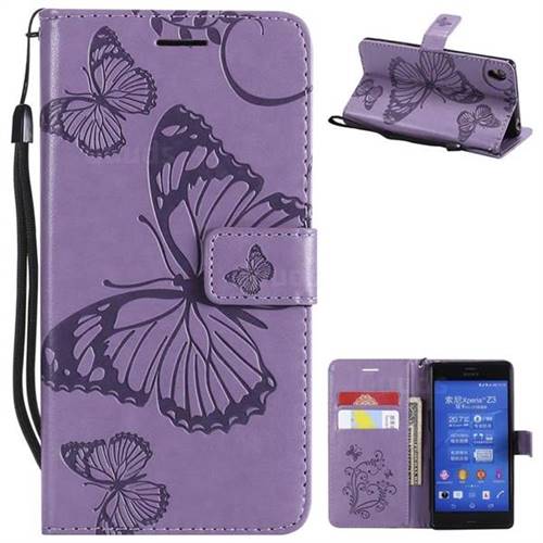 Embossing 3D Butterfly Leather Wallet Case for Sony Xperia Z3 - Purple