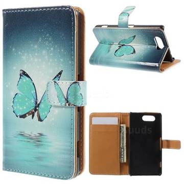 Sea Blue Butterfly Leather Wallet Case for Sony Xperia Z3 Compact D5803 M55w