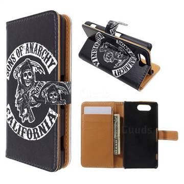 Black Skull Leather Wallet Case for Sony Xperia Z3 Compact D5803 M55w