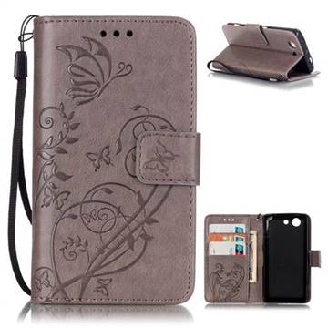 Embossing Butterfly Flower Leather Wallet Case for Sony Xperia Z3 Compact Mini D5803 M55w - Grey