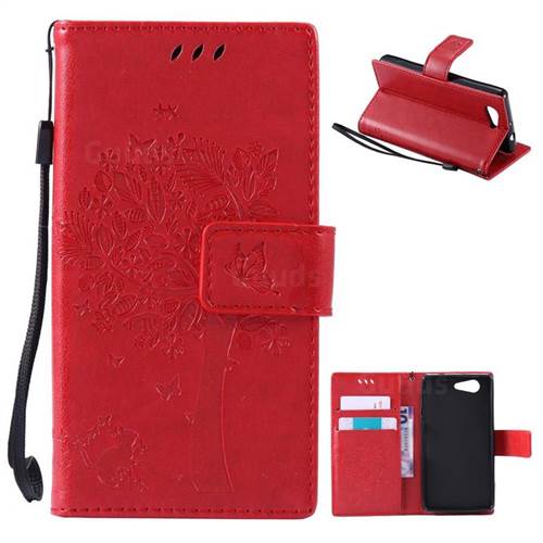Embossing Butterfly Tree Leather Wallet Case for Sony Xperia Z3 Compact Mini D5803 M55w - Red