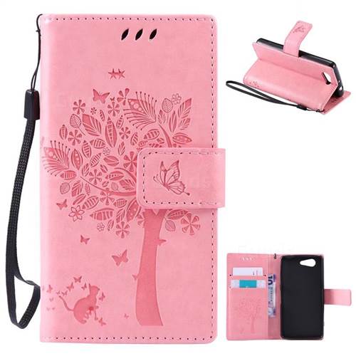 Embossing Butterfly Tree Leather Wallet Case for Sony Xperia Z3 Compact Mini D5803 M55w - Pink