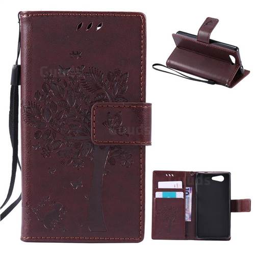 Embossing Butterfly Tree Leather Wallet Case for Sony Xperia Z3 Compact Mini D5803 M55w - Coffee
