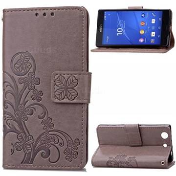 Embossing Imprint Four-Leaf Clover Leather Wallet Case for Sony Xperia Z3 Compact - Gray