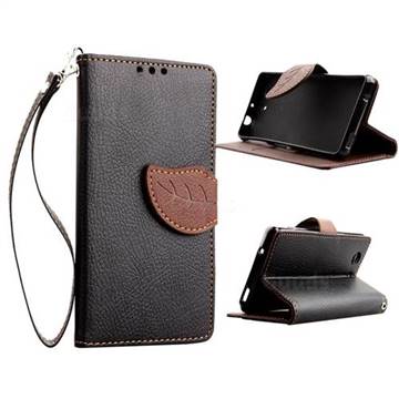 Leaf Buckle Litchi Leather Wallet Phone Case for Sony Xperia Z3 Compact Mini - Black