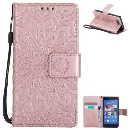 Embossing Sunflower Leather Wallet Case for Sony Xperia Z3 Compact Mini - Rose Gold