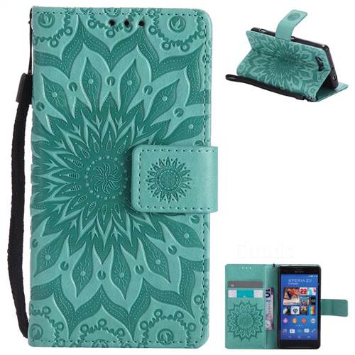 Embossing Sunflower Leather Wallet Case for Sony Xperia Z3 Compact Mini - Green
