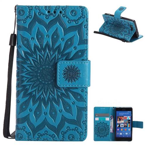 Embossing Sunflower Leather Wallet Case for Sony Xperia Z3 Compact Mini - Blue