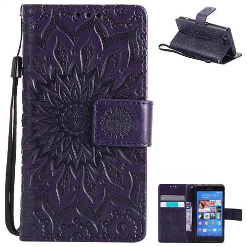 Embossing Sunflower Leather Wallet Case for Sony Xperia Z3 Compact Mini - Purple
