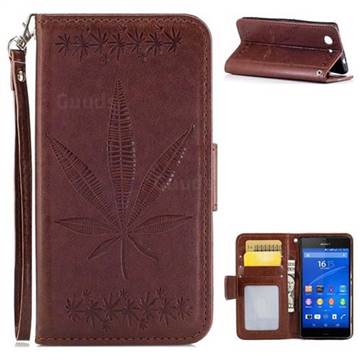 Intricate Embossing Maple Leather Wallet Case for Sony Xperia Z3 Compact Mini - Brown