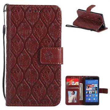 Intricate Embossing Rattan Flower Leather Wallet Case for Sony Xperia Z3 Compact Mini - Brown