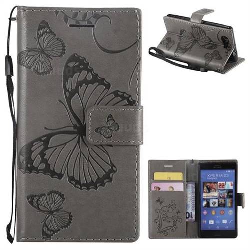 Embossing 3D Butterfly Leather Wallet Case for Sony Xperia Z3 Compact Mini - Gray