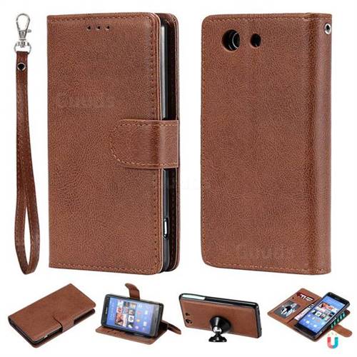 Retro Greek Detachable Magnetic PU Leather Wallet Phone Case for Sony Xperia Z3 Compact Mini - Brown