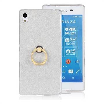 Luxury Soft TPU Glitter Back Ring Cover with 360 Rotate Finger Holder Buckle for Sony Xperia Z4 Z3+ E6553 E6533 - White