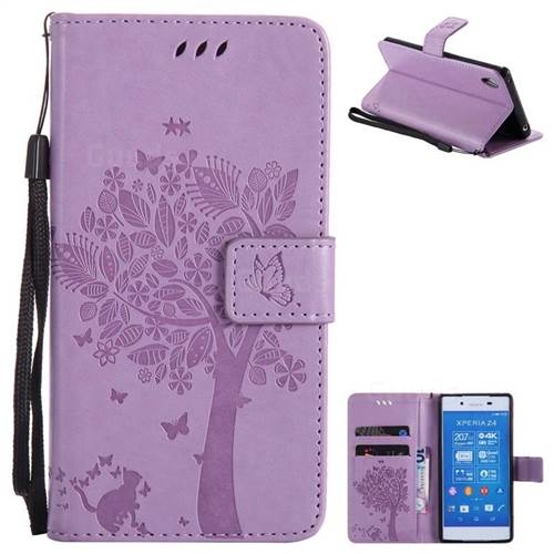 Embossing Butterfly Tree Leather Wallet Case for Sony Xperia Z4 Z3+ E6553 E6533 - Violet