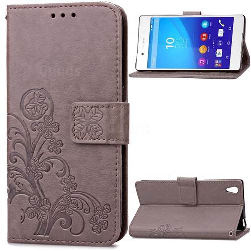 Embossing Imprint Four-Leaf Clover Leather Wallet Case for Sony Xperia Z4 Z3+ E6553 E6533 - Gray