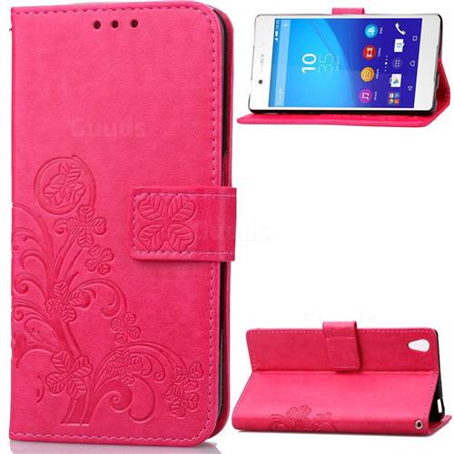 Embossing Imprint Four-Leaf Clover Leather Wallet Case for Sony Xperia Z4 Z3+ E6553 E6533 - Rose
