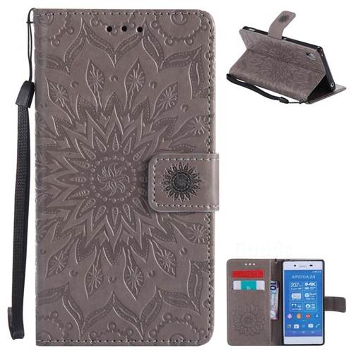 Embossing Sunflower Leather Wallet Case for Sony Xperia Z4 Z3+ E6553 E6533 - Gray