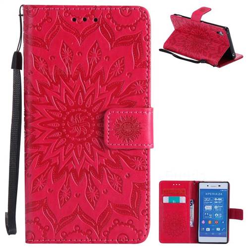 Embossing Sunflower Leather Wallet Case for Sony Xperia Z4 Z3+ E6553 E6533 - Red
