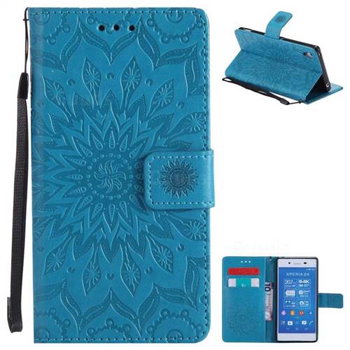 Embossing Sunflower Leather Wallet Case for Sony Xperia Z4 Z3+ E6553 E6533 - Blue