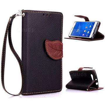 Leaf Buckle Litchi Leather Wallet Phone Case for Sony Xperia Z4 Compact Mini - Black