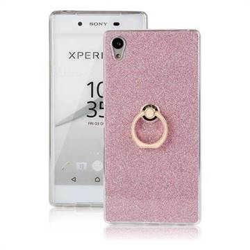 Luxury Soft TPU Glitter Back Ring Cover with 360 Rotate Finger Holder Buckle for Sony Xperia Z5 / Z5 Dual - Pink