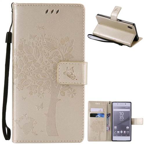 Embossing Butterfly Tree Leather Wallet Case for Sony Xperia Z5 / Z5 Dual - Champagne