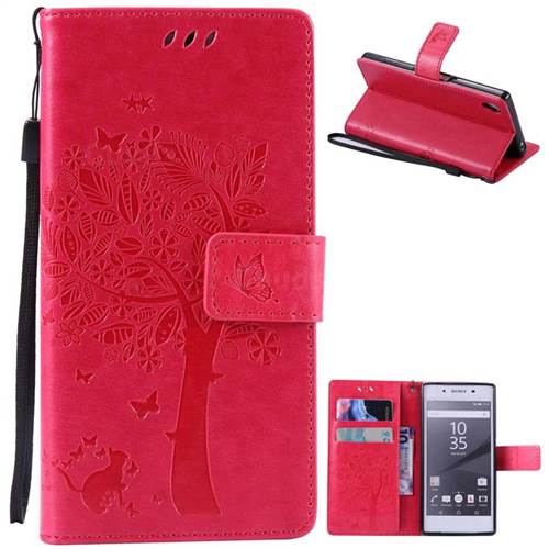 Embossing Butterfly Tree Leather Wallet Case for Sony Xperia Z5 / Z5 Dual - Rose
