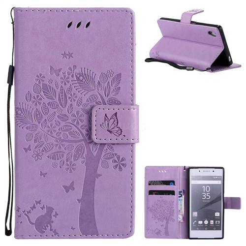 Embossing Butterfly Tree Leather Wallet Case for Sony Xperia Z5 / Z5 Dual - Violet