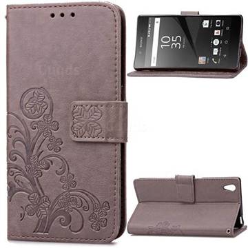 Embossing Imprint Four-Leaf Clover Leather Wallet Case for Sony Xperia Z5 / Z5 Dual - Gray